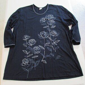 Nanso (Finland) Dark Blue Floral Art 3/4 Sleeve Top Medium